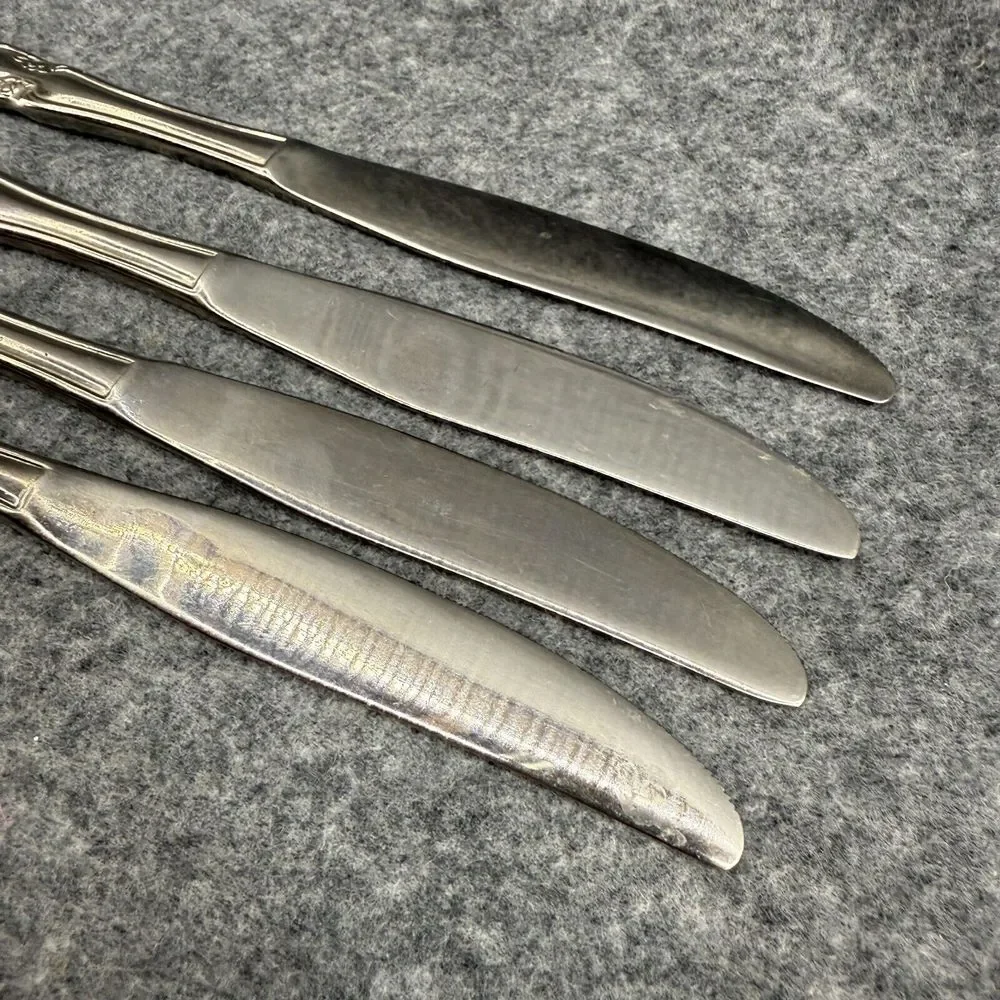 Stainless Korea Dinner Knives Rose Pattern Set of‎ 4 Flatware Replacements